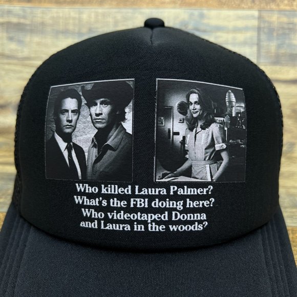 Twin Peaks Mens Trucker Hat Black Snapback David Lynch Laura Palmer Cult Classic - Picture 3 of 8